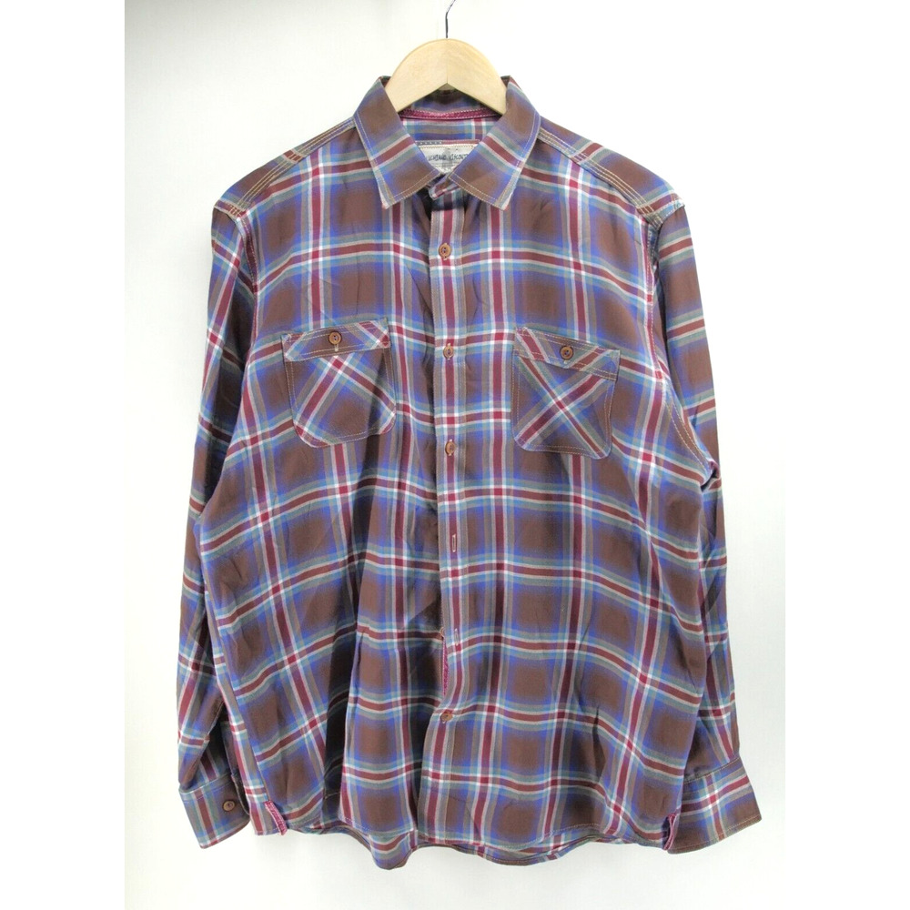 Luchiano Visconti Brown‎ Shirt Mens L Multicolor Plaid Button Up Long Sleeve